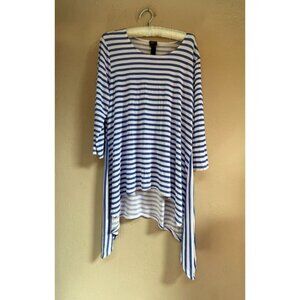 Travelers by Chico's Women Blue Striped Sharkbite Hem Tunic Top Size 2 Cabincore